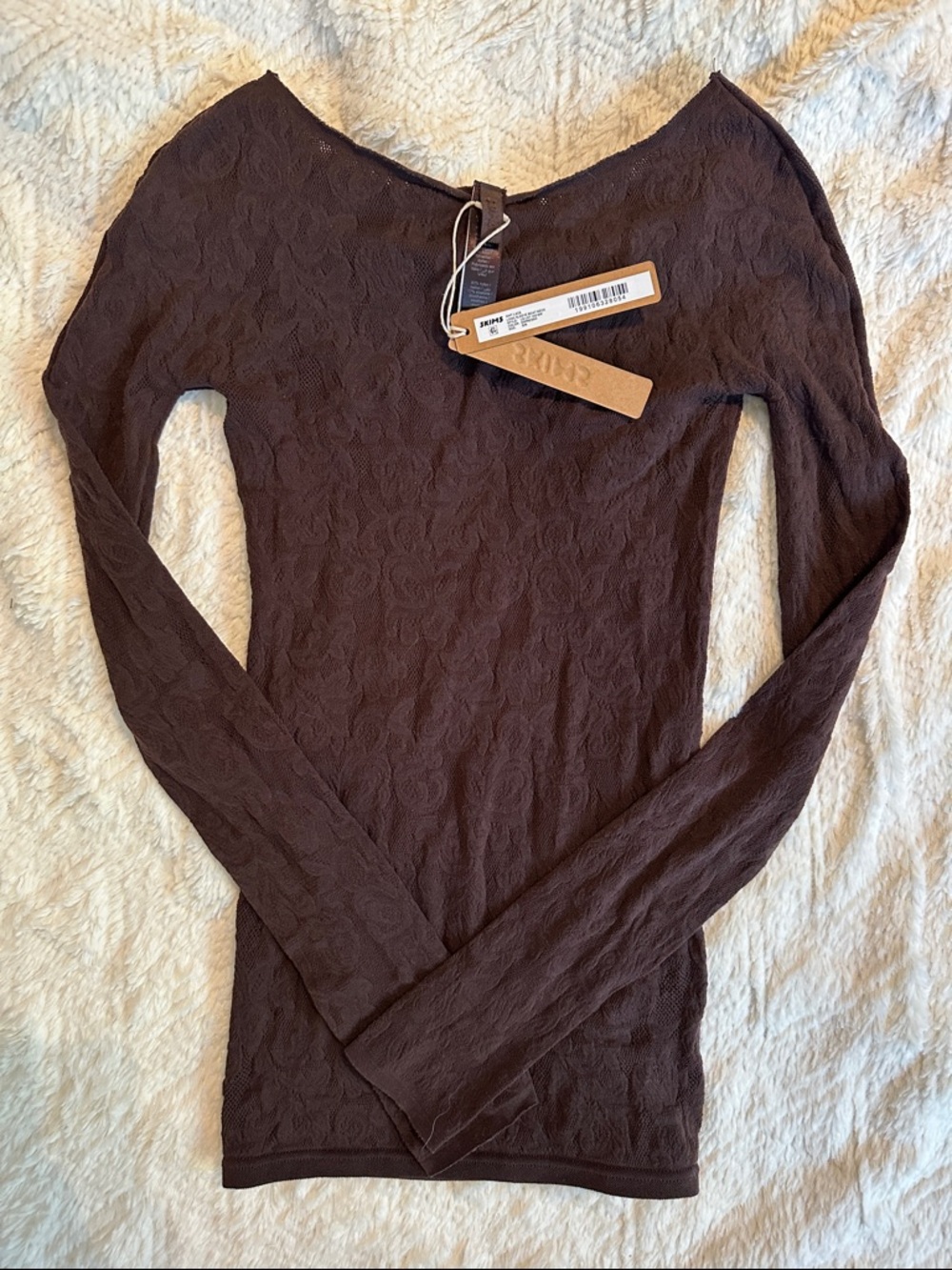SKIMS Long Sleeve Textured Top - Chocolate Brown